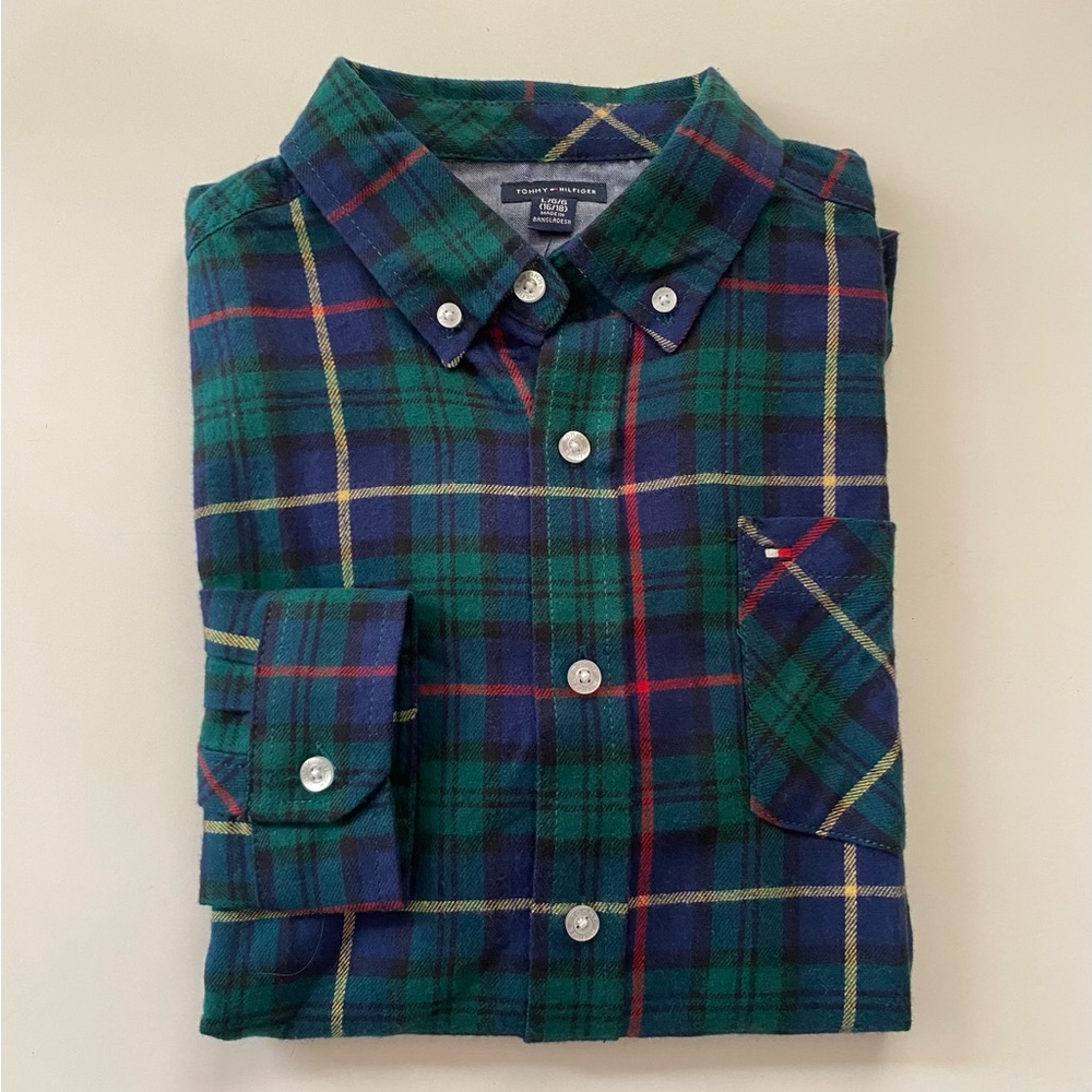 Tommy Hilfiger Big Boys Long Sleeve Plaid Shirt Size L(16/18)
